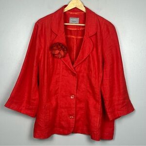 Marks & Spencer Per Una orange 100% linen 3/4 sleeve unlined jacket, size 20.